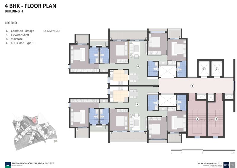 4 BHK floor plan for building E