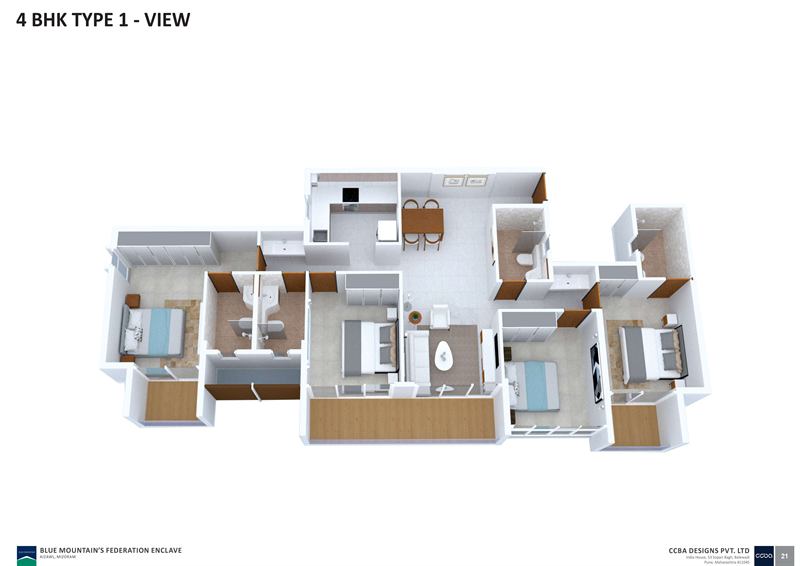 4 BHK Type 1 cutaway view