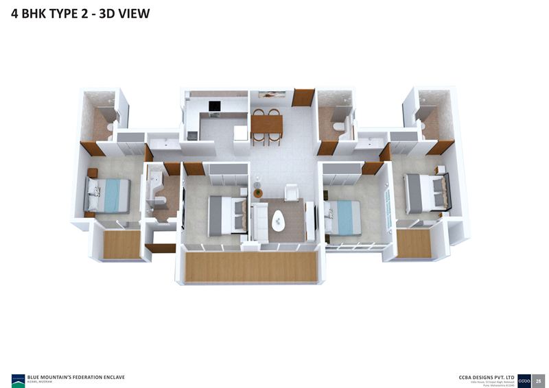 4 BHK Type 2 cutaway view