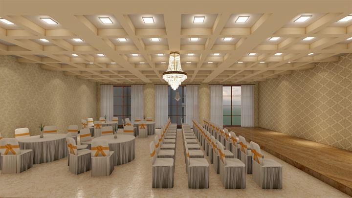 Multipurpose hall laid out for a banquet