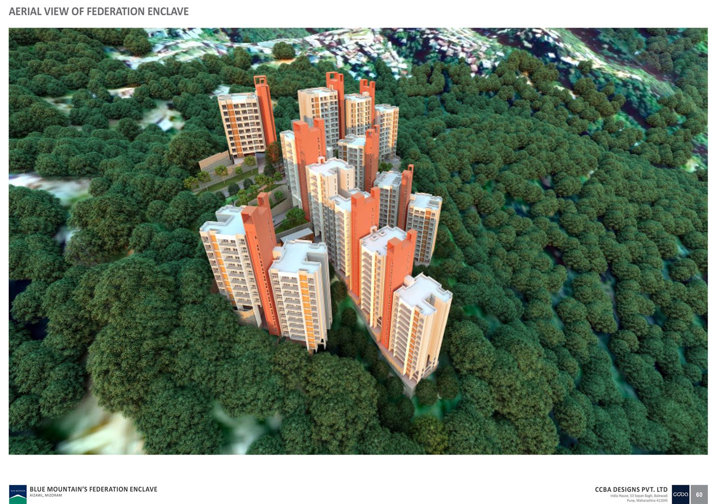 Aerial view of Federation Enclave set into the Aizawl hillside